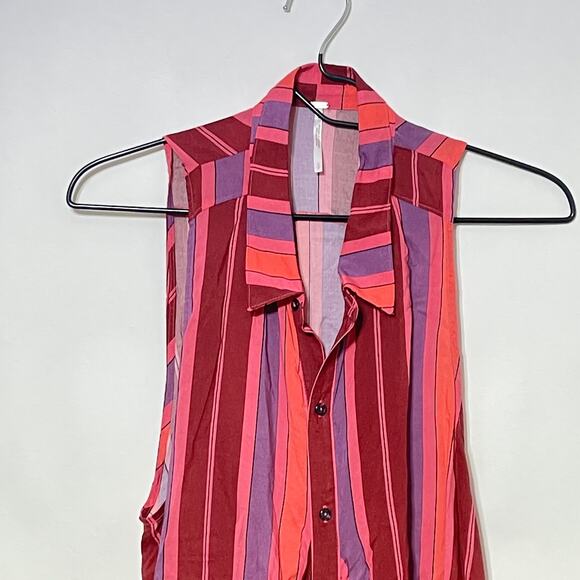 Free People Button Down Wrap Shirt Women Small Pink Stripe Mackenzie Floral Tank - Picture 10 of 14